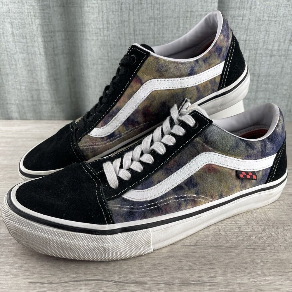 Vans Skate Old Skool Leather Suede Sneakers Tie Dye 508357 Black White US Men 10